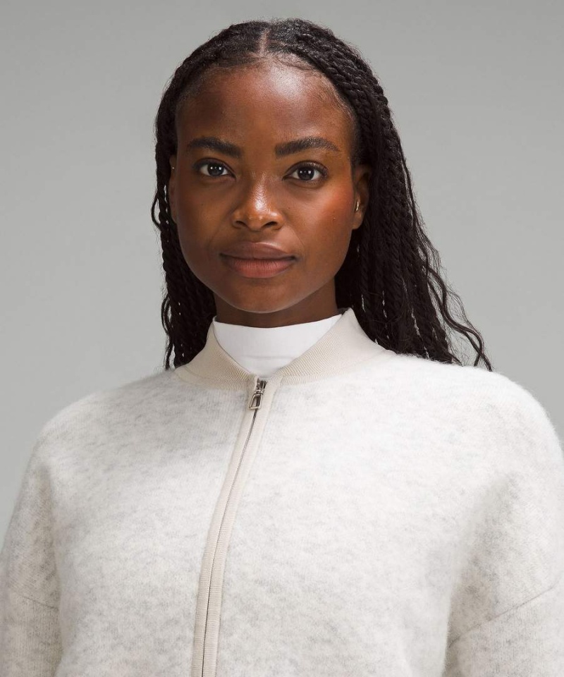 Lululemon Alpaca Ull-Blend Knit Bomberjacka Dam Ljusgrå Sverige | NUPRKJ509