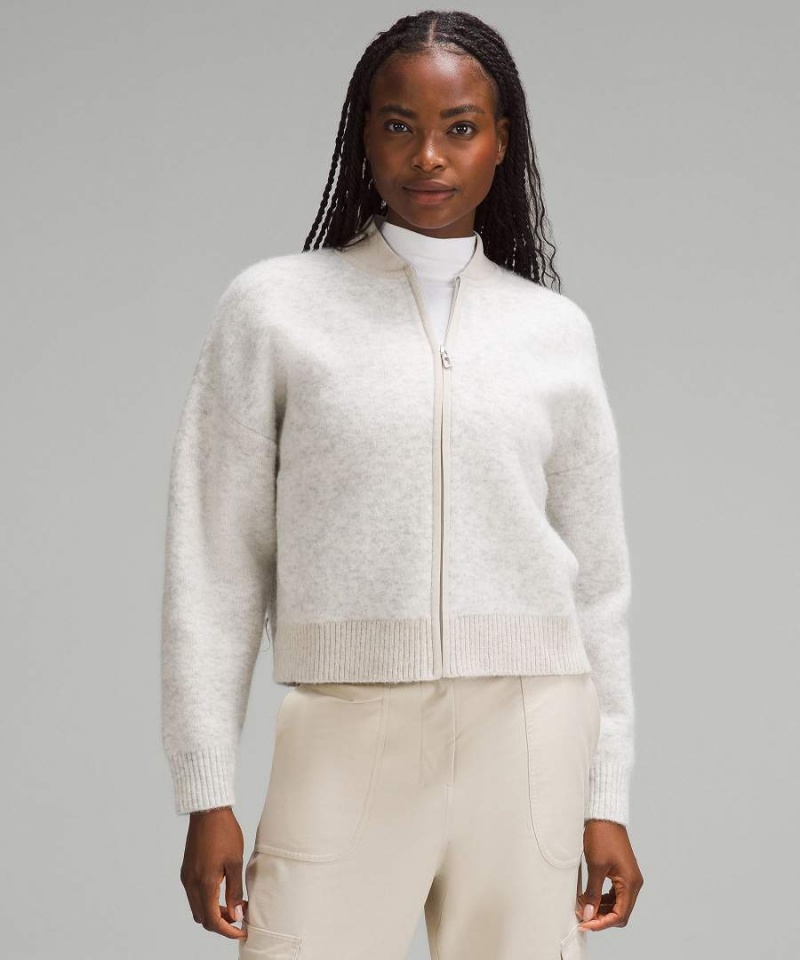 Lululemon Alpaca Ull-Blend Knit Bomberjacka Dam Ljusgrå Sverige | NUPRKJ509