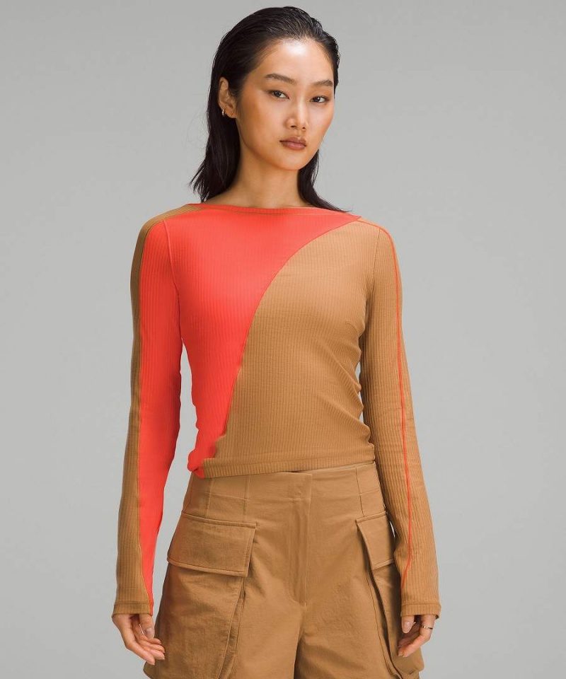 Lululemon Asymmetrical Räfflad Bomull Long-Sleeve Långärmad Tröja Dam Beige Orange Sverige | KFBGXP423
