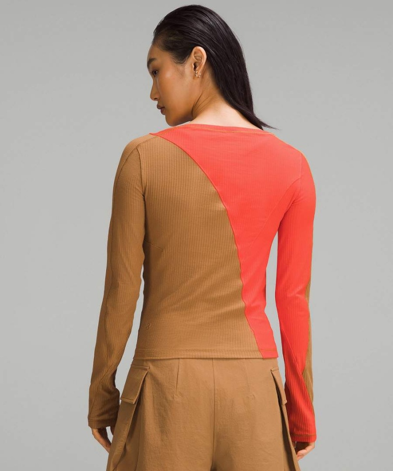 Lululemon Asymmetrical Räfflad Bomull Long-Sleeve Långärmad Tröja Dam Beige Orange Sverige | KFBGXP423