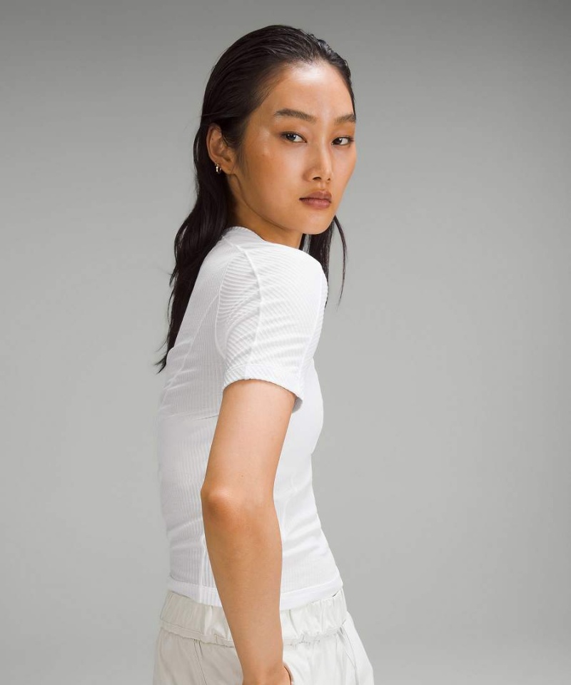 Lululemon Asymmetrical Räfflad Bomull T-shirt Dam Vita Sverige | RYSXNV587