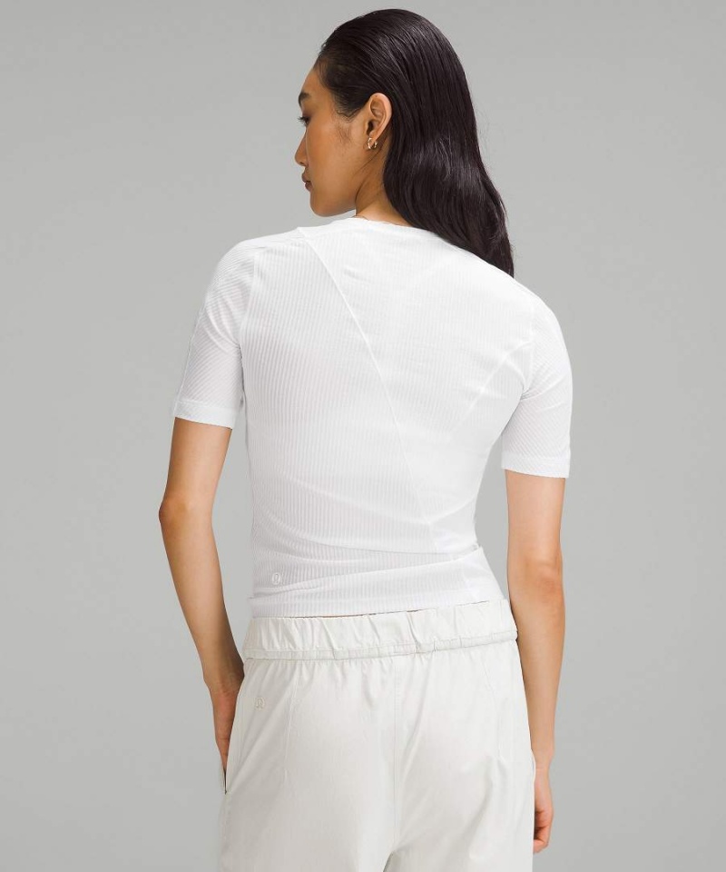 Lululemon Asymmetrical Räfflad Bomull T-shirt Dam Vita Sverige | RYSXNV587