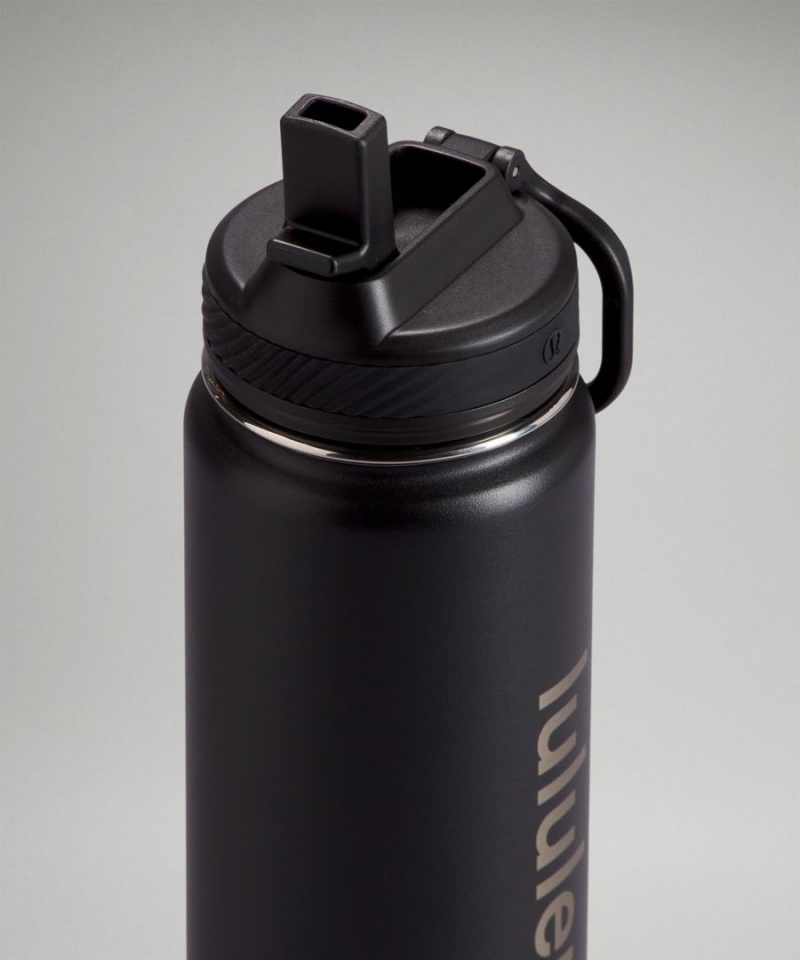Lululemon Back to Life Sport Bottle 24oz Straw Lid Vattenflaska Dam Svarta Sverige | UKRJPD607
