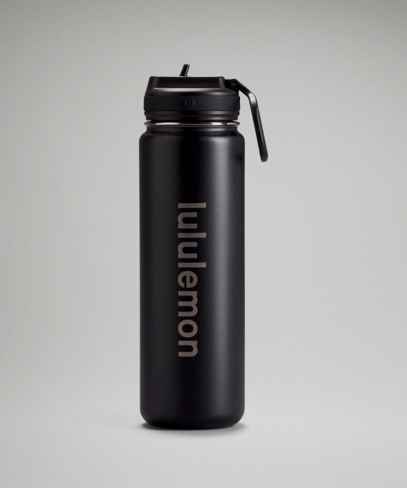 Lululemon Back to Life Sport Bottle 24oz Straw Lid Vattenflaska Dam Svarta Sverige | UKRJPD607