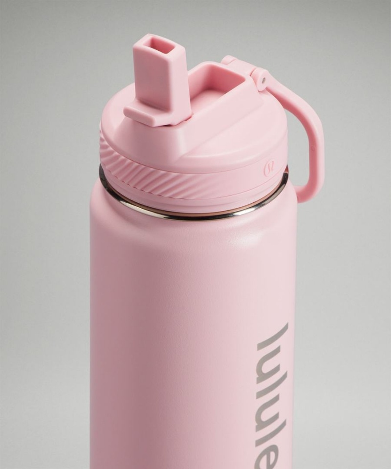 Lululemon Back to Life Sport Bottle 24oz Straw Lid Vattenflaska Dam Rosa Vita Sverige | UDOWBL508