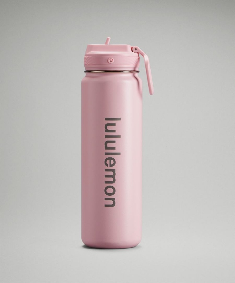 Lululemon Back to Life Sport Bottle 24oz Straw Lid Vattenflaska Dam Rosa Vita Sverige | UDOWBL508