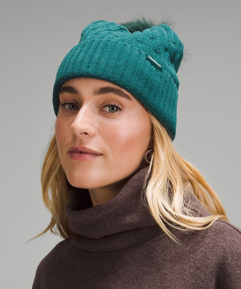 Lululemon Cable Knit Pom Mössa Dam Turkos Sverige | KEJRLN789