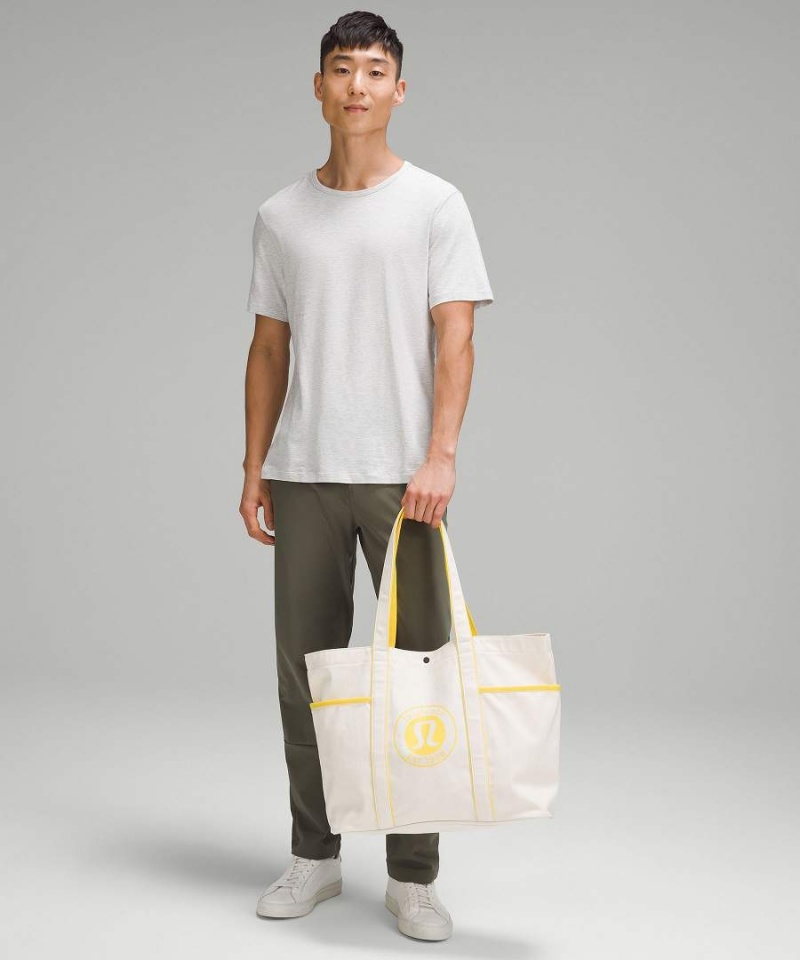 Lululemon Daily Multi-Pocket Canvas 20L Logo Tote Herr Beige Gula Sverige | UVSDAL374