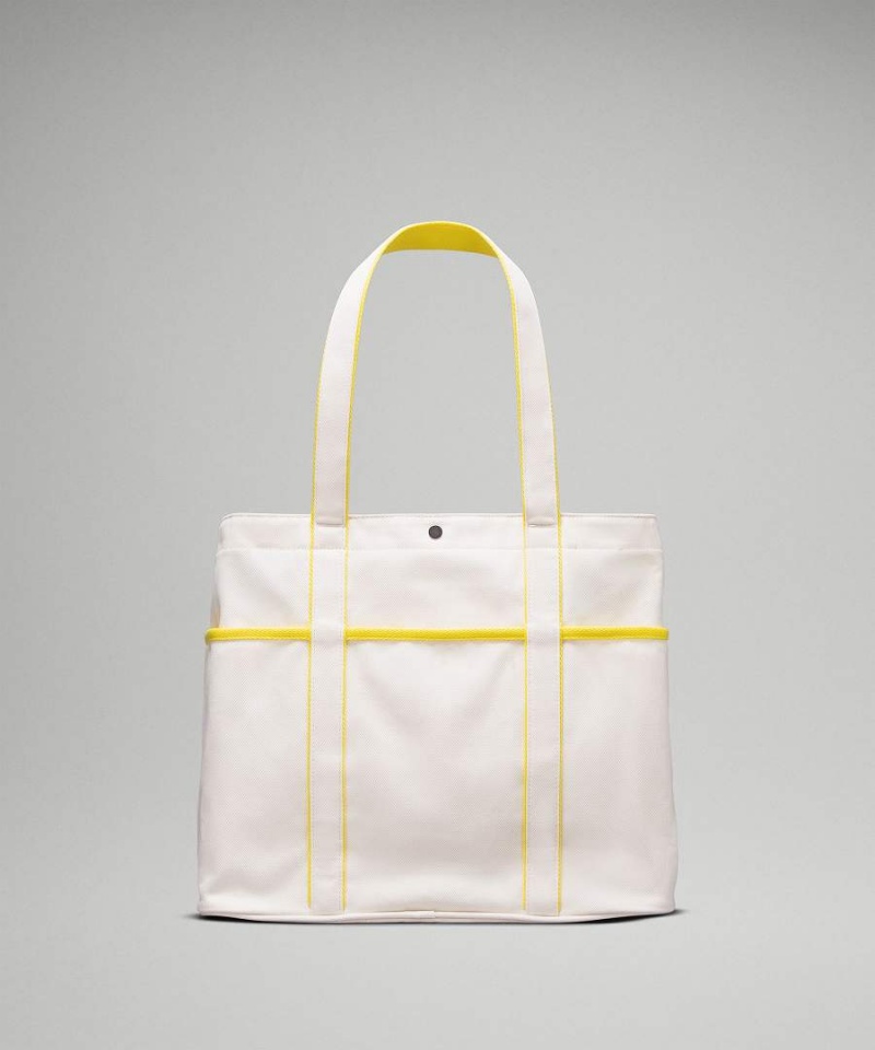 Lululemon Daily Multi-Pocket Canvas 20L Logo Tote Herr Beige Gula Sverige | UVSDAL374