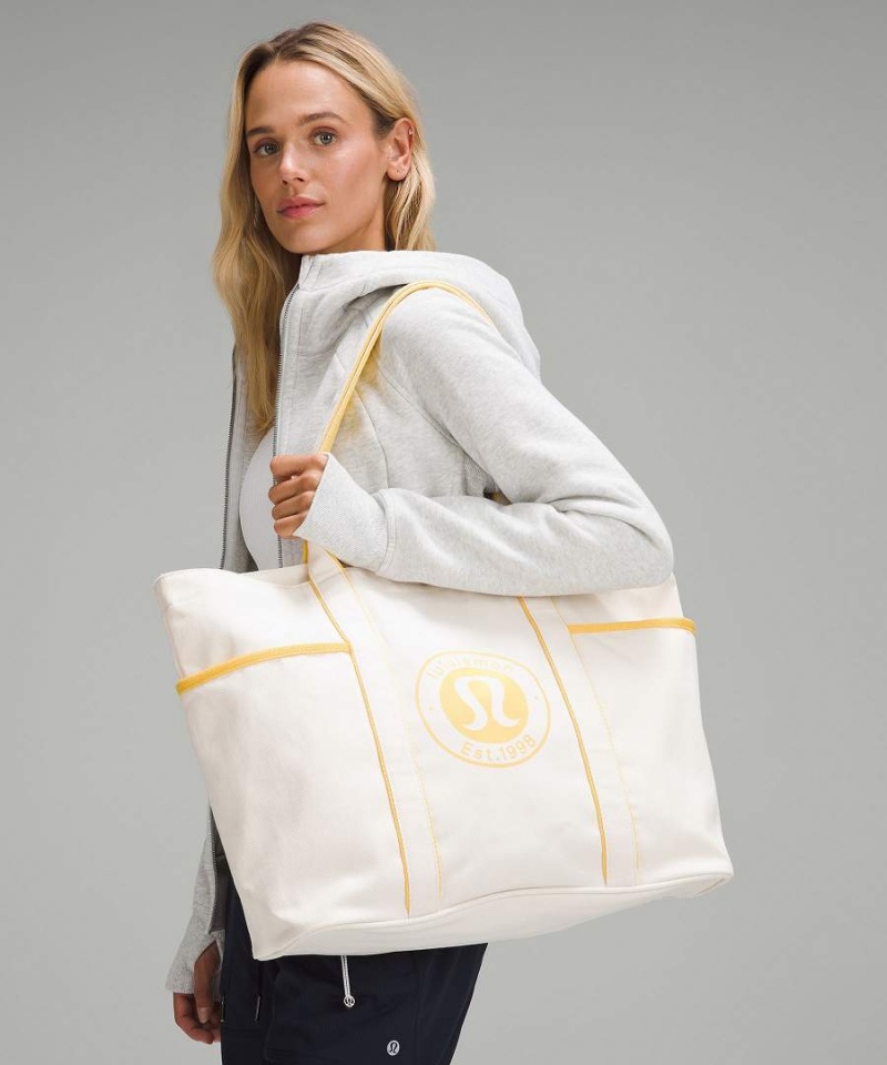 Lululemon Daily Multi-Pocket Canvas 20L Logo Tote Herr Beige Gula Sverige | UVSDAL374