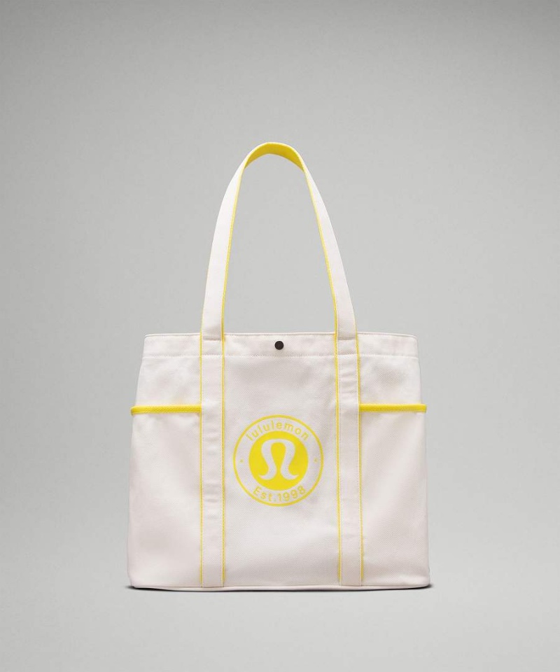 Lululemon Daily Multi-Pocket Canvas 20L Logo Tote Herr Beige Gula Sverige | UVSDAL374