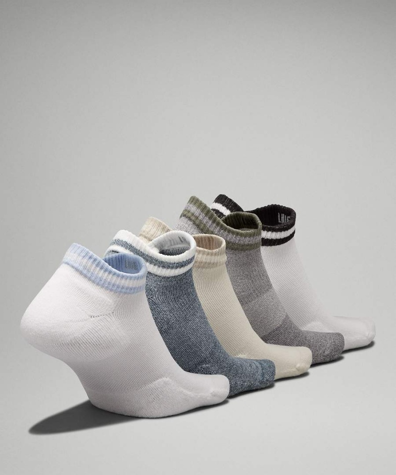 Lululemon Daily Stride Bekvämlighet Low-Ankle 5 Pack Strumpor Herr Vita Blå Vita Grå Vita Sverige | ISBXVH268