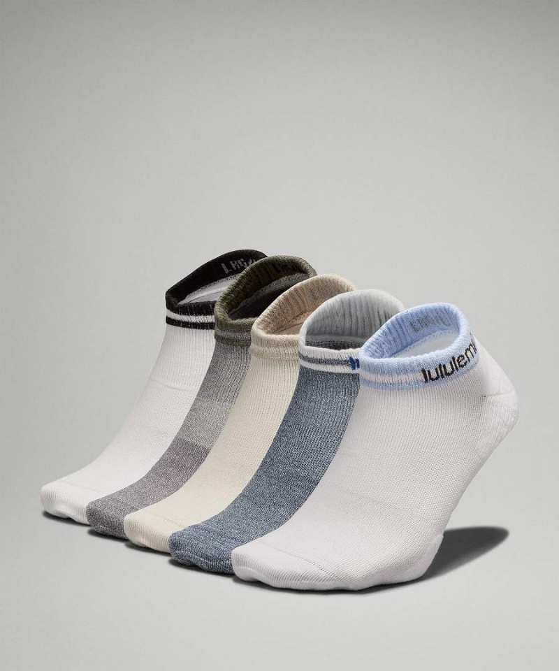 Lululemon Daily Stride Bekvämlighet Low-Ankle 5 Pack Strumpor Herr Vita Blå Vita Grå Vita Sverige | ISBXVH268