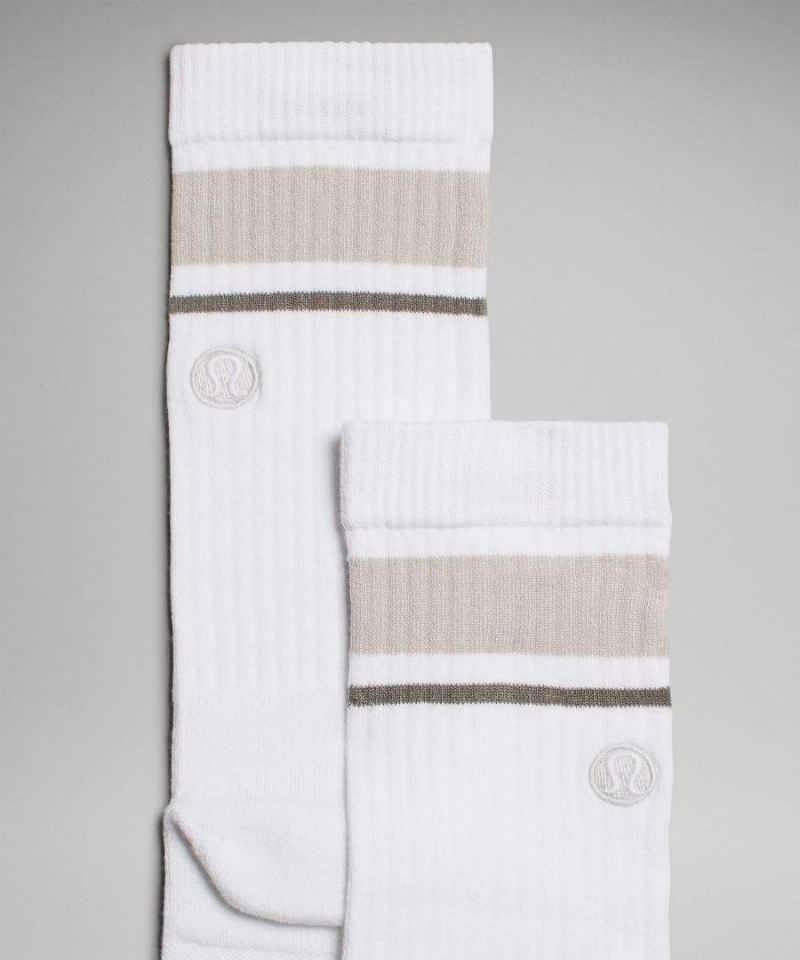 Lululemon Daily Stride Räfflad Bekvämlighet Crew Strumpor Herr Vita Beige Sverige | KEJIRS210