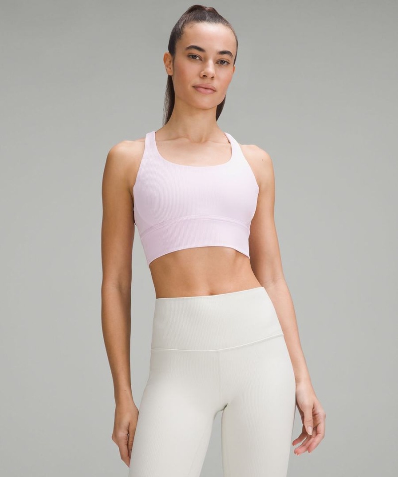 Lululemon Energy Longline Räfflad Bra Medium Support, B–D Cups Sport BH Dam Rosa Sverige | AFWPMO951
