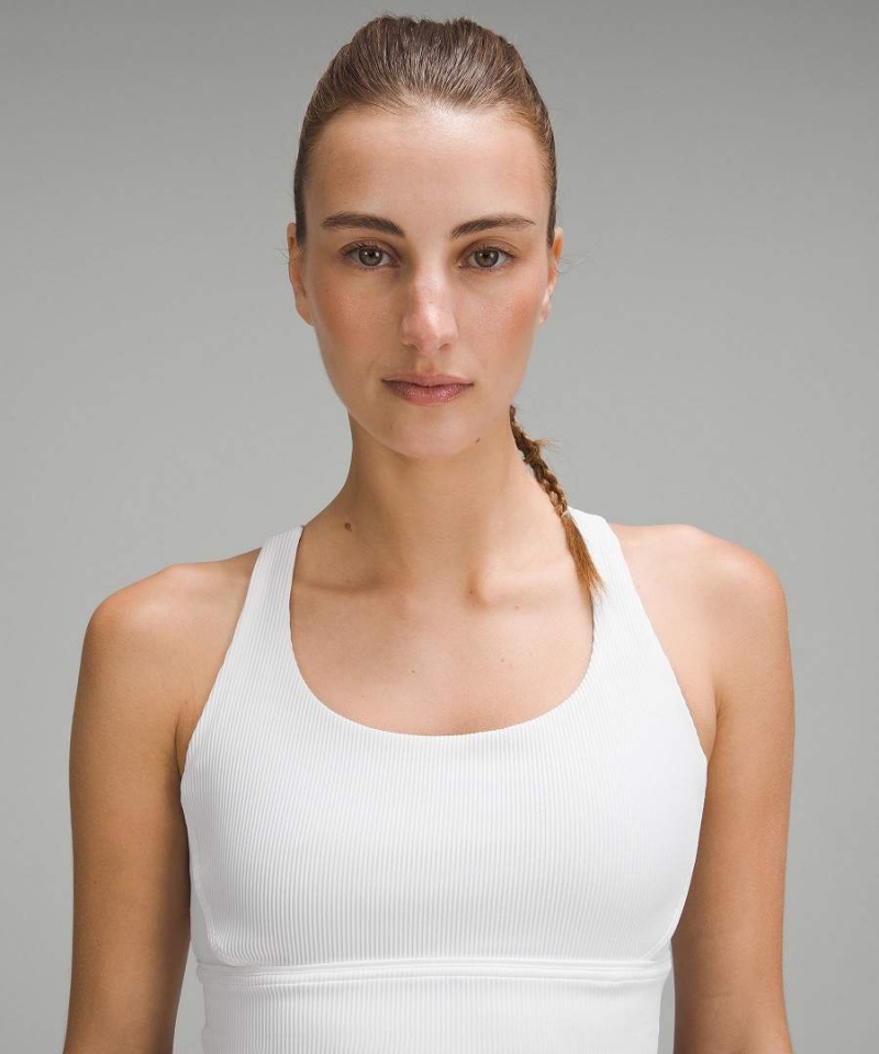 Lululemon Energy Longline Räfflad Bra Medium Support, B–D Cups Sport BH Dam Vita Sverige | UBWLJF167