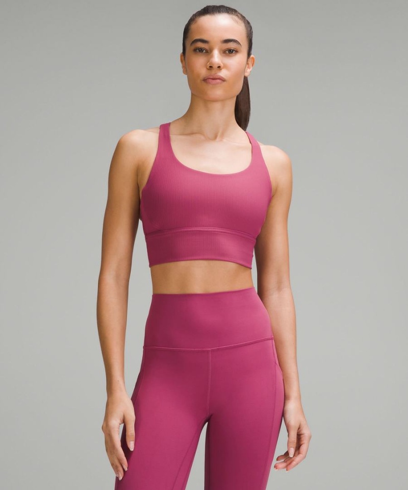 Lululemon Energy Räfflad Longline Bra Medium Support, B–D Cups Sport BH Dam Lila Sverige | QHBNYP754