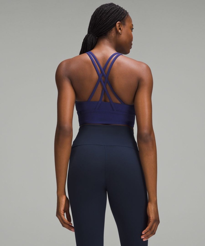 Lululemon Energy Räfflad Longline Bra Medium Support, B–D Cups Sport BH Dam Blå Sverige | LJKSWA024