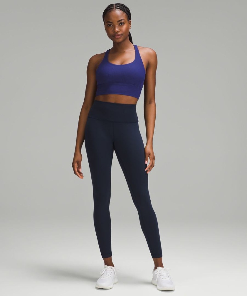 Lululemon Energy Räfflad Longline Bra Medium Support, B–D Cups Sport BH Dam Blå Sverige | LJKSWA024