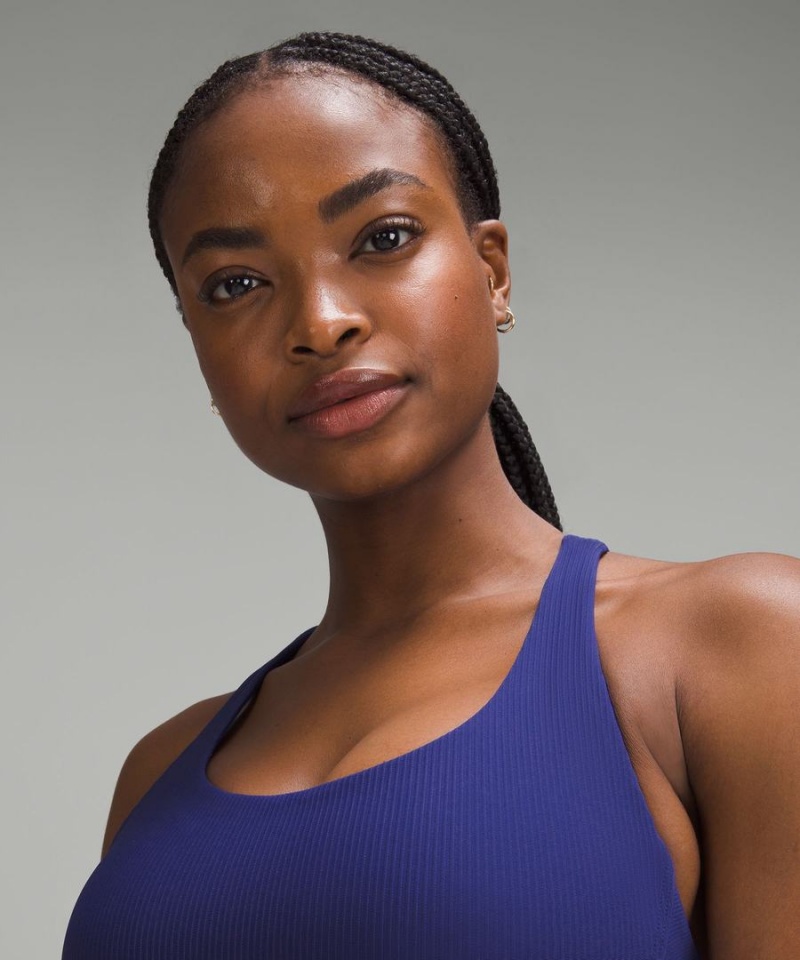 Lululemon Energy Räfflad Longline Bra Medium Support, B–D Cups Sport BH Dam Blå Sverige | LJKSWA024