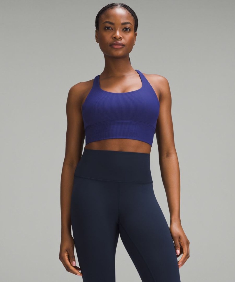 Lululemon Energy Räfflad Longline Bra Medium Support, B–D Cups Sport BH Dam Blå Sverige | LJKSWA024