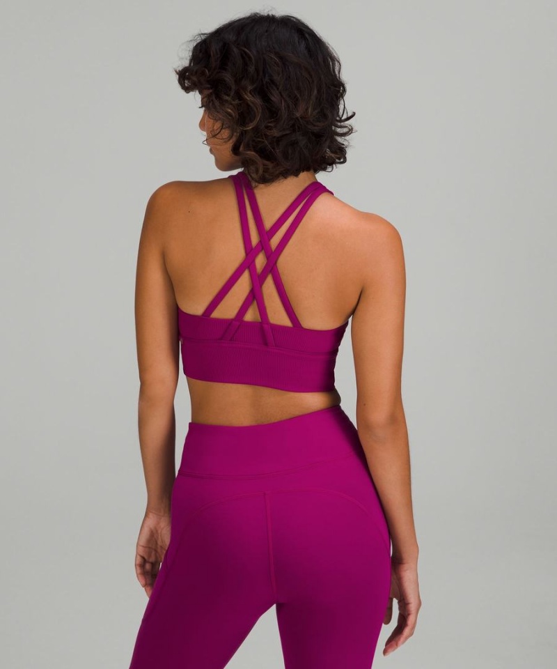 Lululemon Energy Räfflad Longline Bra Medium Support, B–D Cups Sport BH Dam Lila Sverige | IQDMTA842