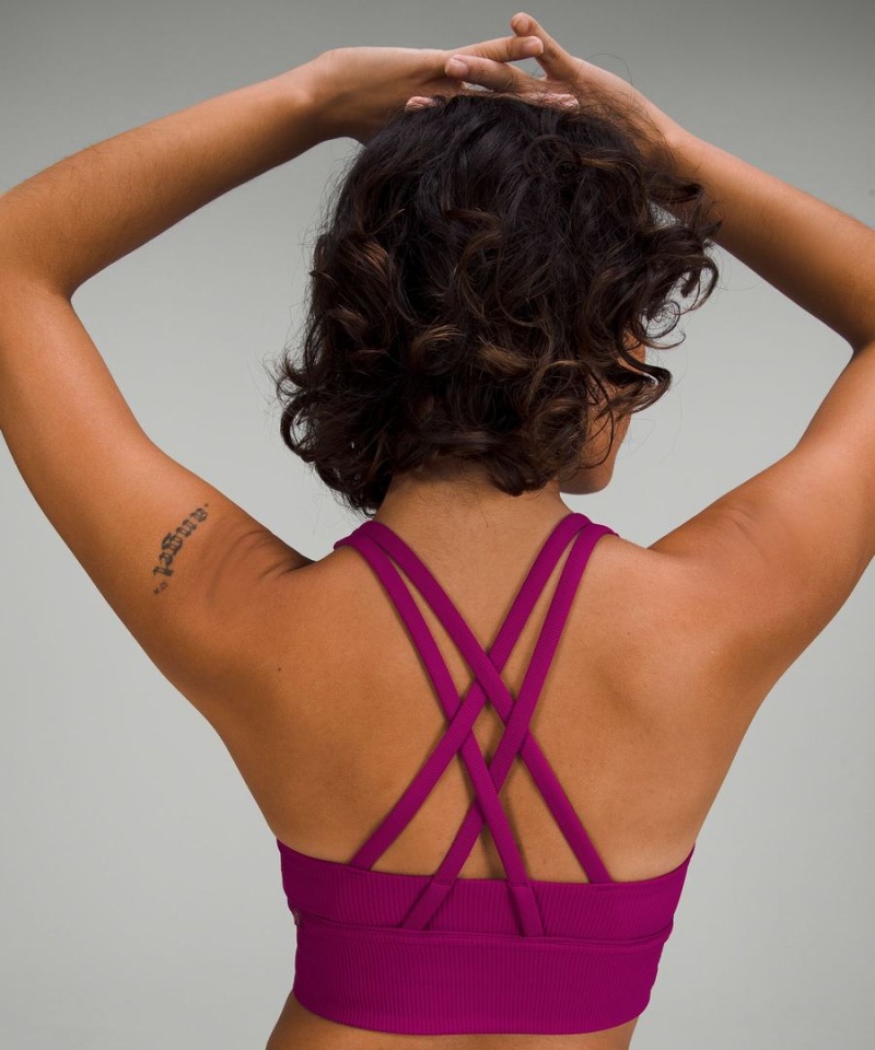 Lululemon Energy Räfflad Longline Bra Medium Support, B–D Cups Sport BH Dam Lila Sverige | IQDMTA842
