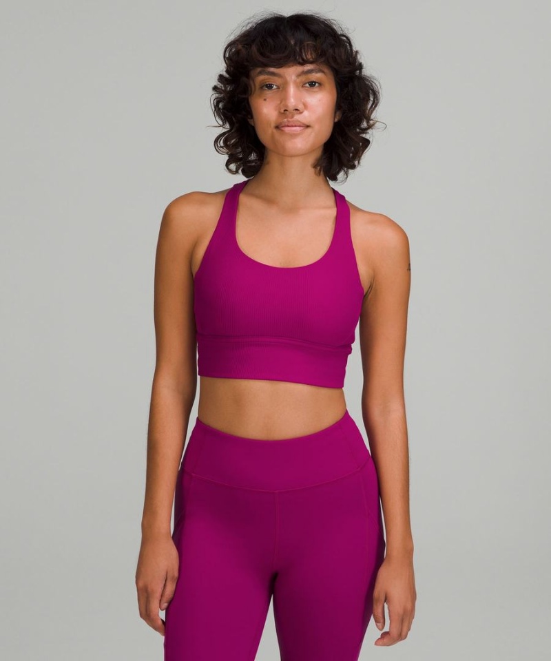 Lululemon Energy Räfflad Longline Bra Medium Support, B–D Cups Sport BH Dam Lila Sverige | IQDMTA842