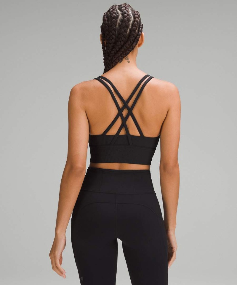 Lululemon Energy Räfflad Longline Bra Medium Support, B–D Cups Sport BH Dam Svarta Sverige | SGEMCI127