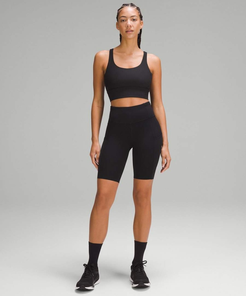 Lululemon Energy Räfflad Longline Bra Medium Support, B–D Cups Sport BH Dam Svarta Sverige | SGEMCI127