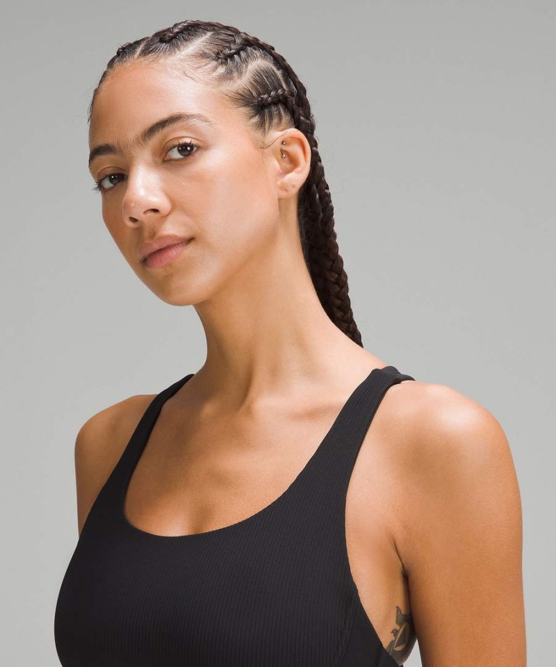 Lululemon Energy Räfflad Longline Bra Medium Support, B–D Cups Sport BH Dam Svarta Sverige | SGEMCI127