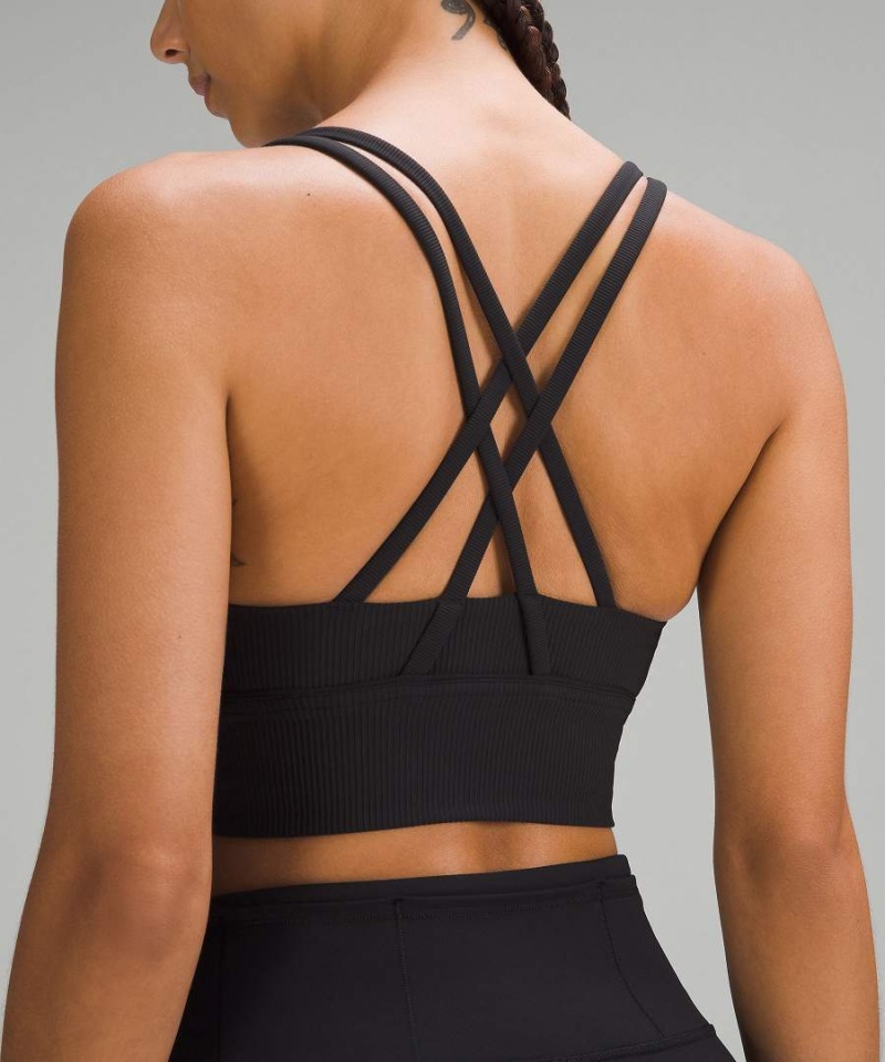 Lululemon Energy Räfflad Longline Bra Medium Support, B–D Cups Sport BH Dam Svarta Sverige | SGEMCI127