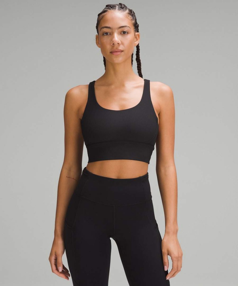 Lululemon Energy Räfflad Longline Bra Medium Support, B–D Cups Sport BH Dam Svarta Sverige | SGEMCI127