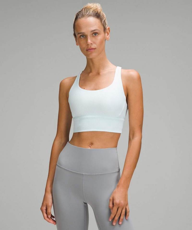 Lululemon Energy Räfflad Longline Bra Medium Support, B–D Cups Sport BH Dam Blå Sverige | NREXBW629
