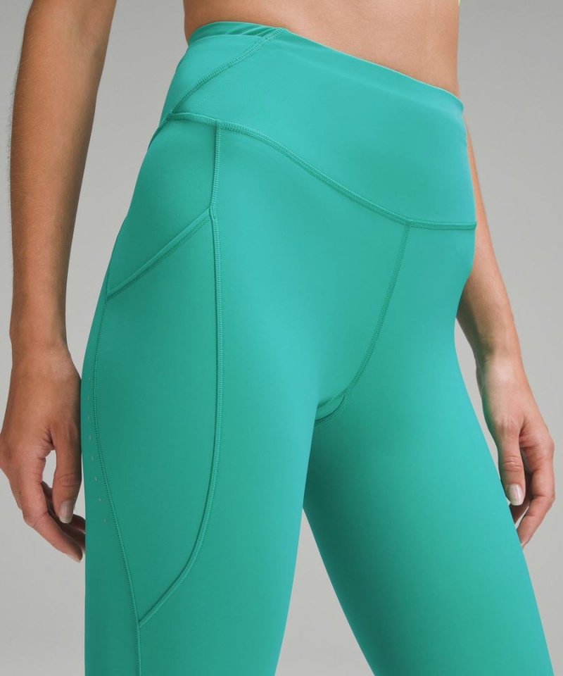 Lululemon Fast and Free High-Rise 25” Pockets Updated Tights Dam Gröna Sverige | WXINAF406