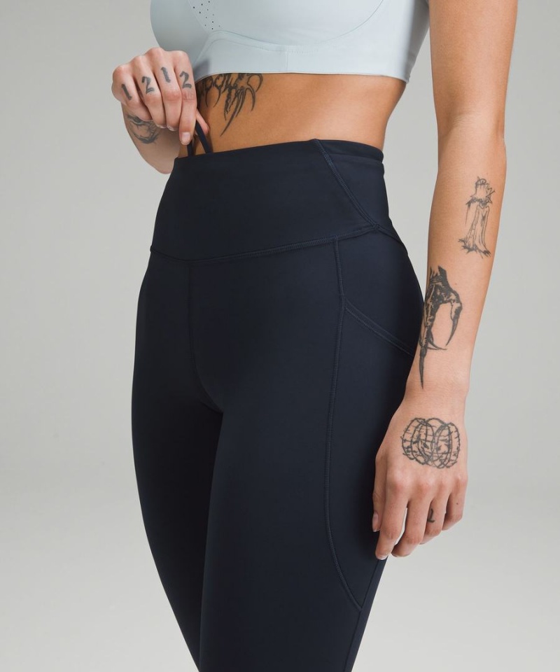 Lululemon Fast and Free High-Rise 28” Pockets Updated Tights Dam Marinblå Sverige | SJLZTV314