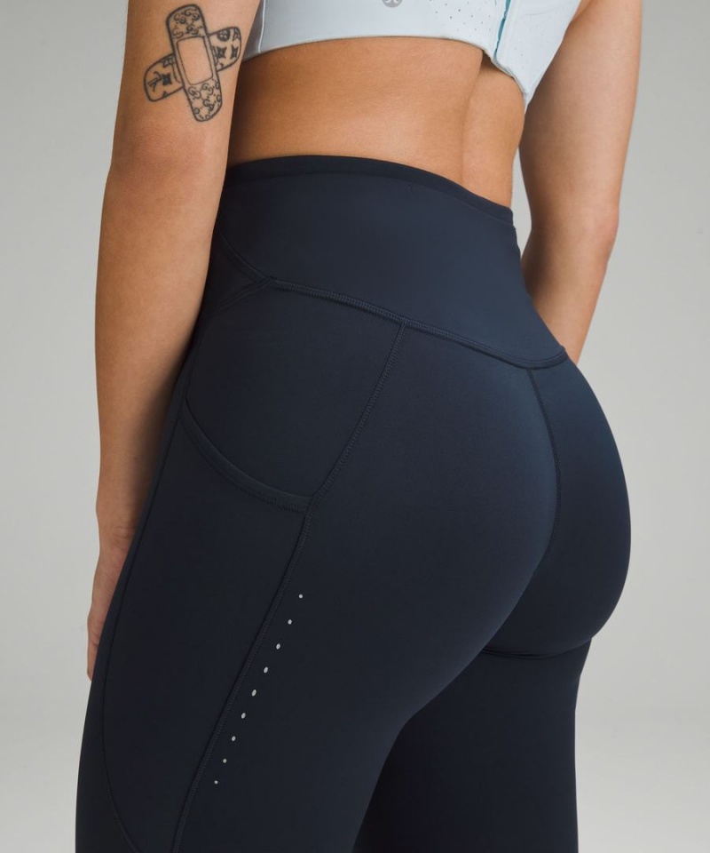 Lululemon Fast and Free High-Rise 28” Pockets Updated Tights Dam Marinblå Sverige | SJLZTV314