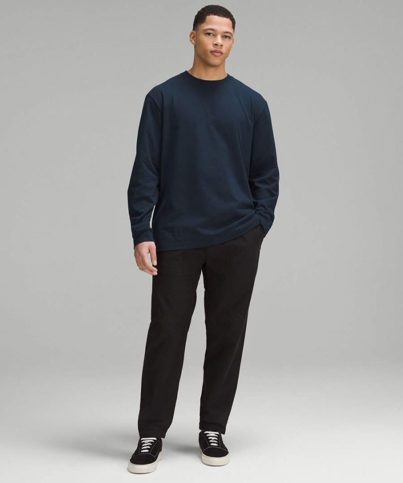 Lululemon Heavyweight Bomull Jersey Långärmad Tröja Herr Marinblå Sverige | OJBFQK823