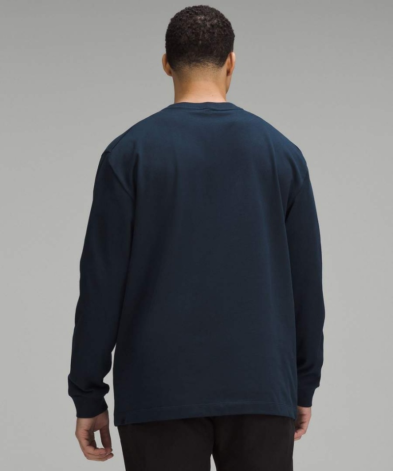 Lululemon Heavyweight Bomull Jersey Långärmad Tröja Herr Marinblå Sverige | OJBFQK823