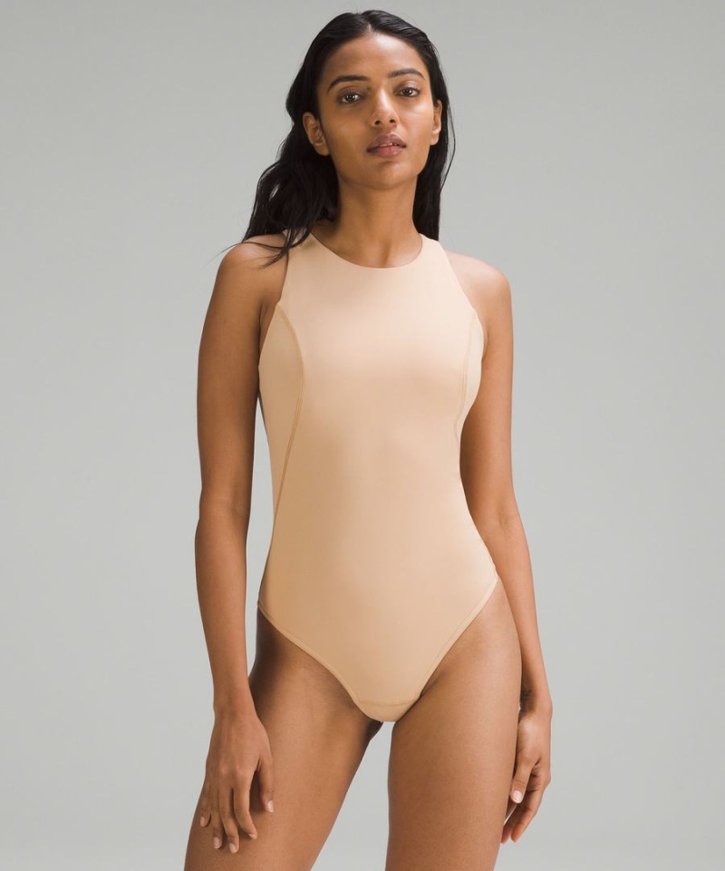 Lululemon High-Neck Tight-Fit Shelf Bodysuit Body Dam Beige Sverige | MZSNHF210