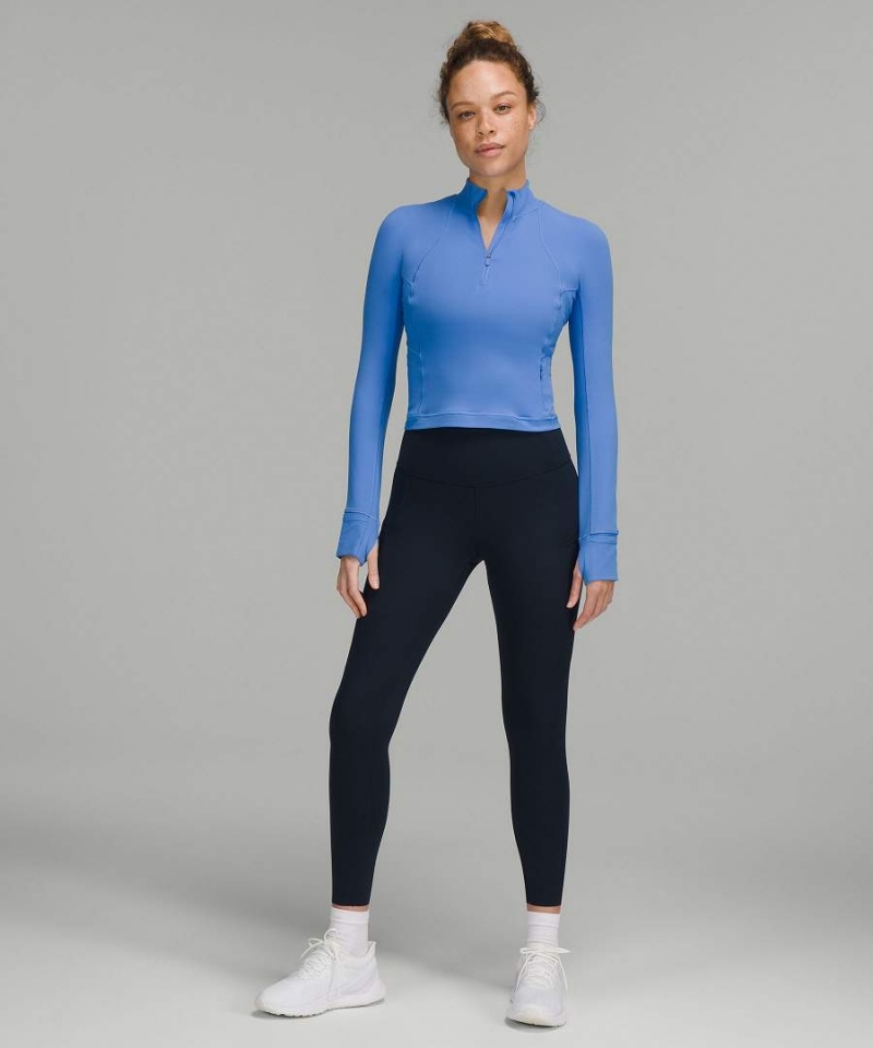 Lululemon It's Rulu Cropped Half Zip Långärmad Tröja Dam Blå Sverige | WYBHLQ354