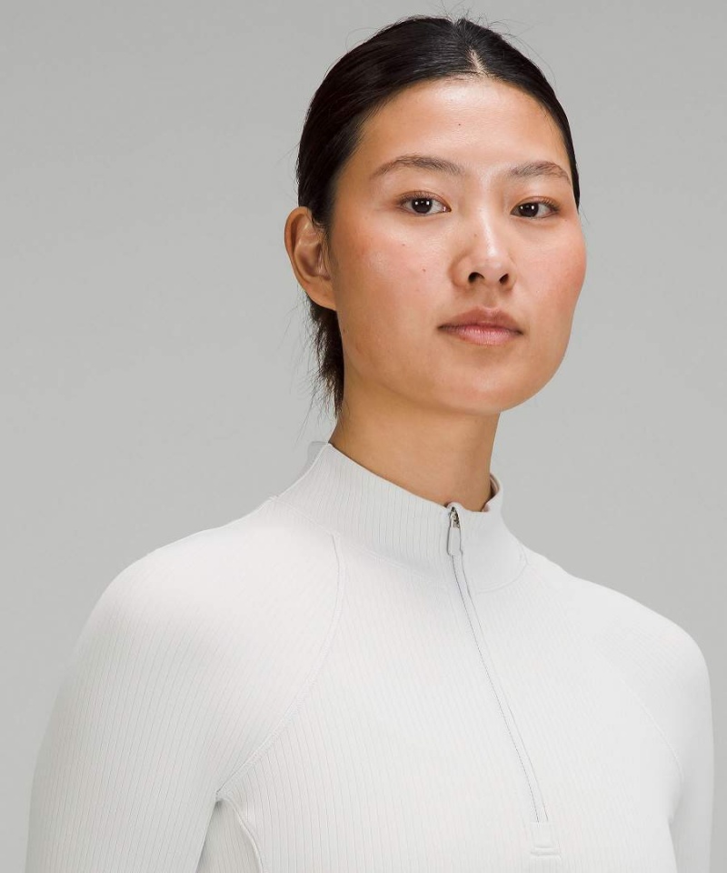 Lululemon It's Rulu Räfflad Cropped Half Zip Långärmad Tröja Dam Vita Sverige | UZXOSJ789