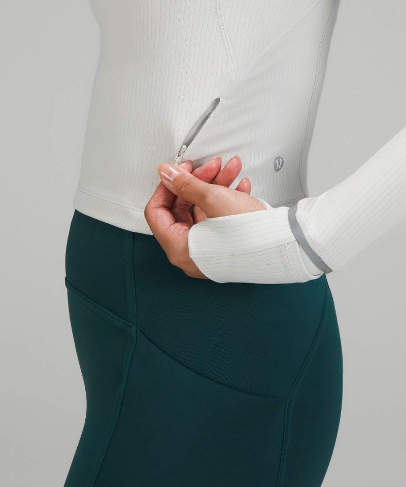 Lululemon It's Rulu Räfflad Cropped Half Zip Långärmad Tröja Dam Vita Sverige | UZXOSJ789