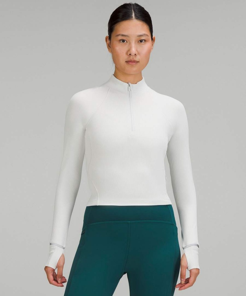 Lululemon It\'s Rulu Räfflad Cropped Half Zip Långärmad Tröja Dam Vita Sverige | UZXOSJ789