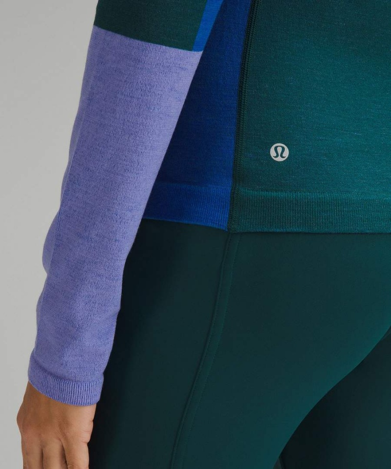 Lululemon Keep the Heat Thermal Colourblock Långärmad Tröja Dam Turkos Blå Mörklavendel Sverige | UCLQSG152