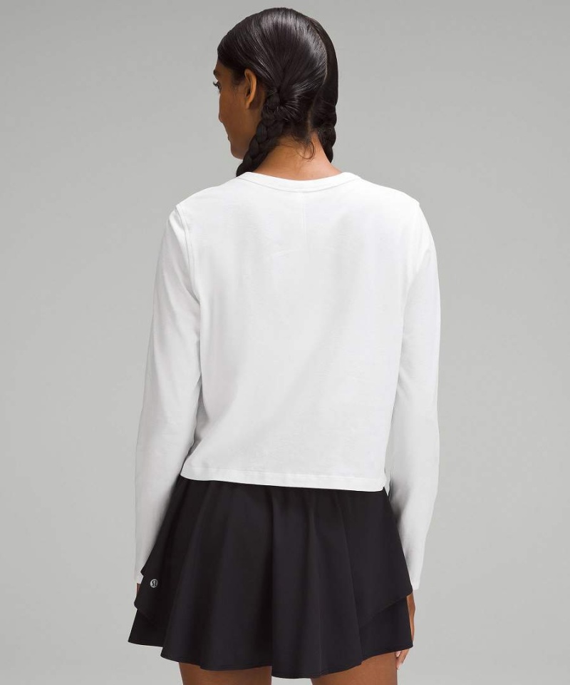 Lululemon Klassiska-Fit Bomull-Blend Långärmad Tröja Dam Vita Sverige | AXTBJS269
