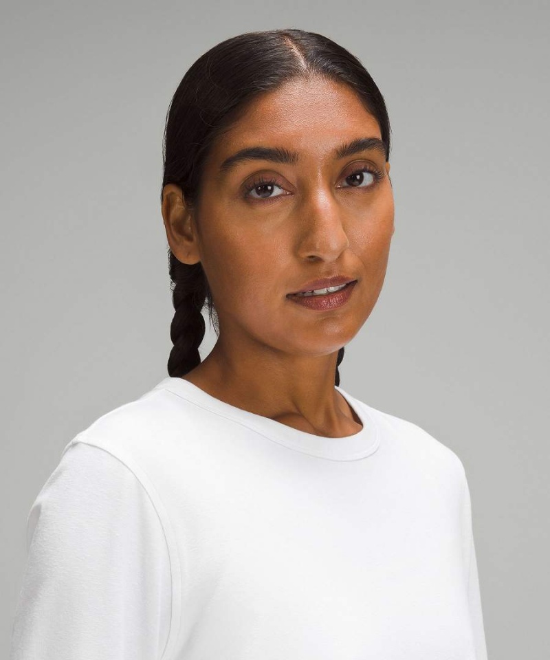 Lululemon Klassiska-Fit Bomull-Blend Långärmad Tröja Dam Vita Sverige | AXTBJS269
