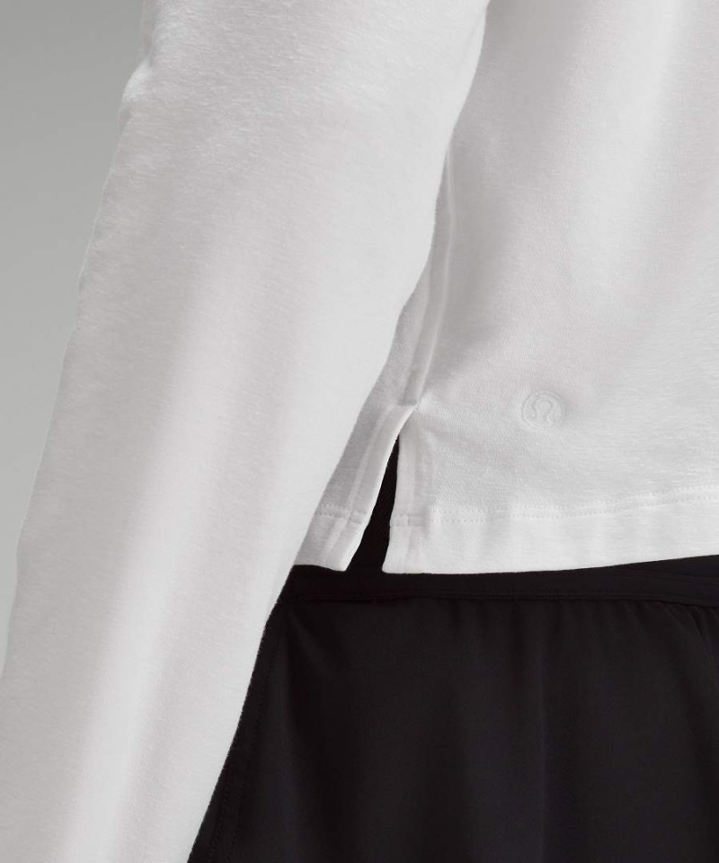 Lululemon Klassiska-Fit Bomull-Blend Långärmad Tröja Dam Vita Sverige | AXTBJS269