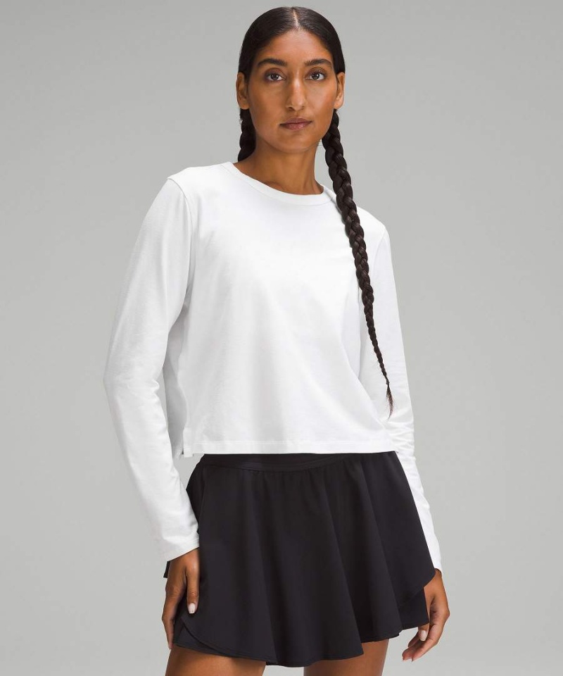 Lululemon Klassiska-Fit Bomull-Blend Långärmad Tröja Dam Vita Sverige | AXTBJS269