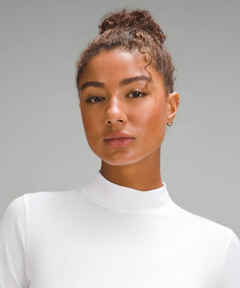 Lululemon Klassiska-Fit Bomull-Blend Mockneck Långärmad Tröja Dam Vita Sverige | XPKAHC309